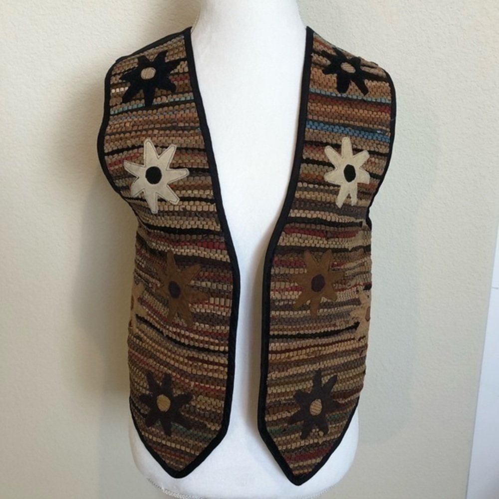 AJNY Vintage Leather Weaved Vest